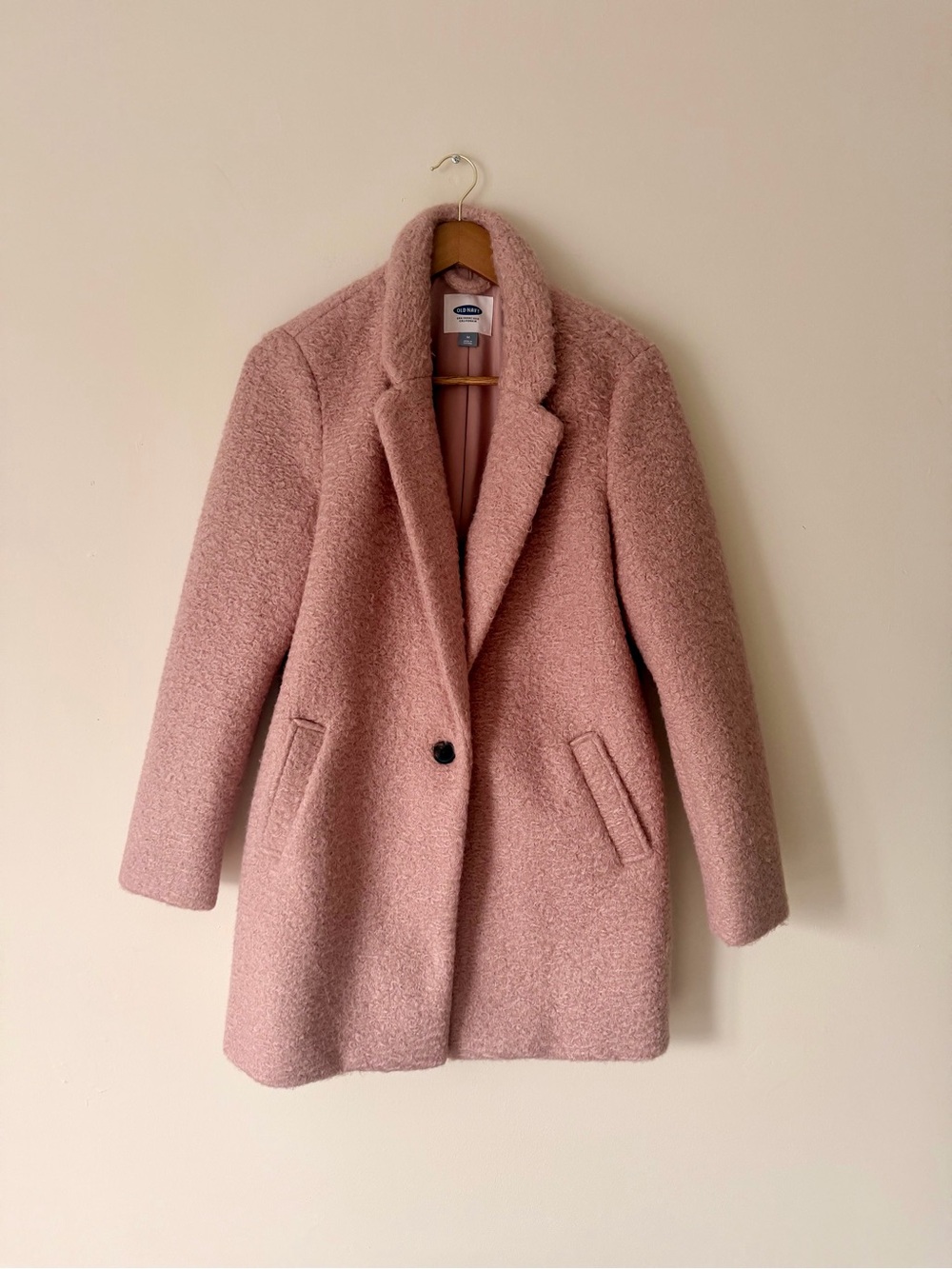 Old Navy Blush Pink Boucle Single Button Coat with Notch Lapel Womens Medium EUC